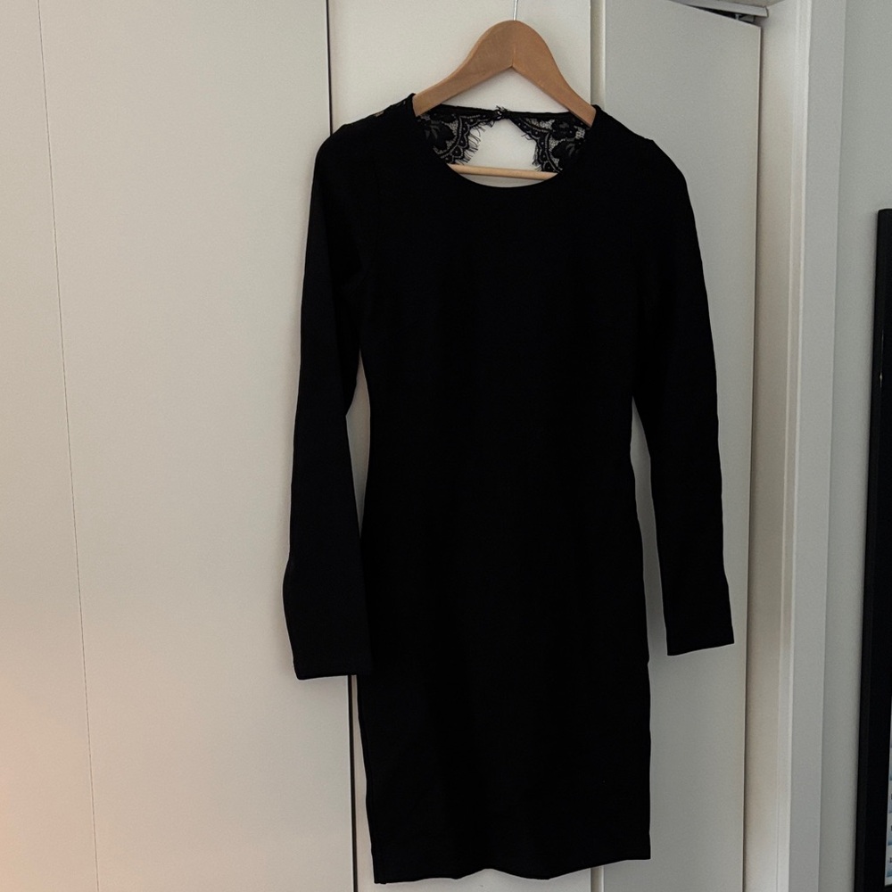Lulu's Black Long Sleeve Bodycon Dress with Open Lace Back Panel